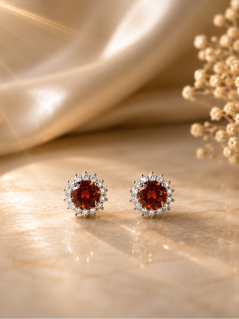 VVS Red Moissanite Solitaire Stud Earrings